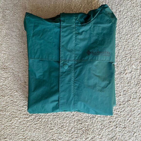 Columbia Jacket Mens Medium Full Zip Green Hood Polyvinyl Pockets Vtg P Pleasant - Picture 12 of 12